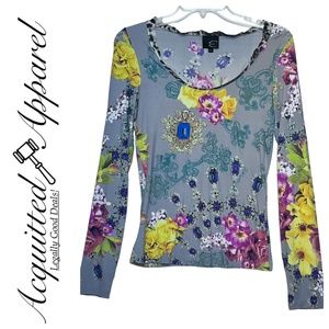 Just Cavalli Fitted Floral Metallic Scoop Neck Top